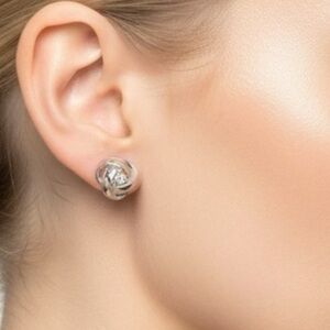 Diamond and Sterling Silver Love Knot Stud Earrings